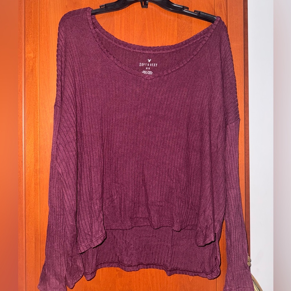 American Eagle Outfitters Purple Ribbed 3/4 Sleeve Tunic